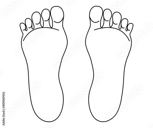 Foot icon, line footprint, sketch outline human leg silhouette. Barefoot sole. Man imprint.