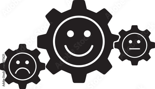 Gears with happy sad and neutral faces representing emotions and feelings