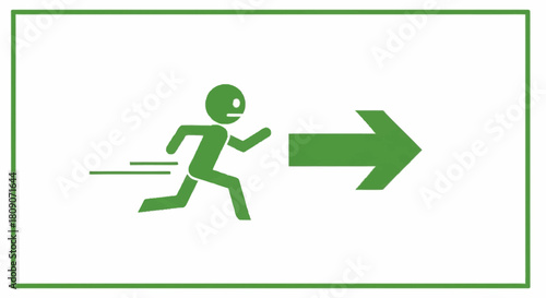 Find your way to safety with this vibrant green running man and arrow, perfect for emergency exit signage or wayfinding design projects