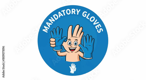 Ensuring safety first with mandatory gloves cartoon character illustration, promoting hygiene and protection in a fun, memorable way for all ages