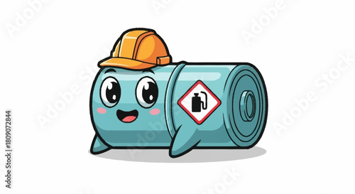 Adorable fuel container character wearing safety hardhat smiles brightly, a delightful mascot for safety campaigns, educational materials, and more!