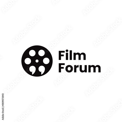 Striking film forum logo evokes cinema's timeless appeal. Perfect for branding, events, and creative discussions.