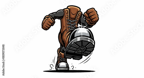 Powerful boot stomping down with force and authority, a symbol of strength and domination, perfect for conveying decisive action and impact