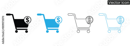 Grab attention with this set of shopping carts and dollar signs. Great for websites, ads, and marketing materials, emphasizing value and savings for customers.