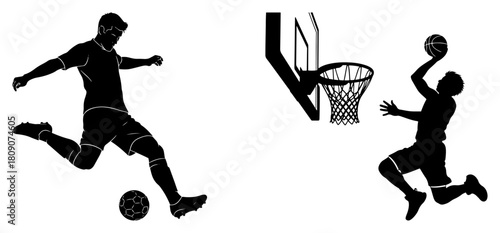 Soccer and Basketball Player Silhouettes Sports Vector Illustration
