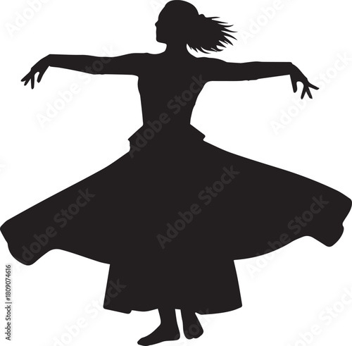 Silhouette of a whirling dervish dancer in motion