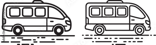Two stylized mini van vehicles in a simple line art silhouette
