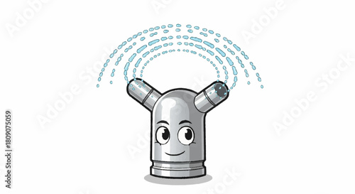 Adorable cartoon sprinkler spraying water with a cheerful smile, perfect for kids education or garden fun illustrations and designs, bringing joy to any project