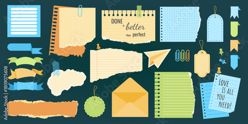 Paper notes, sticky elements for daily planner, reminders