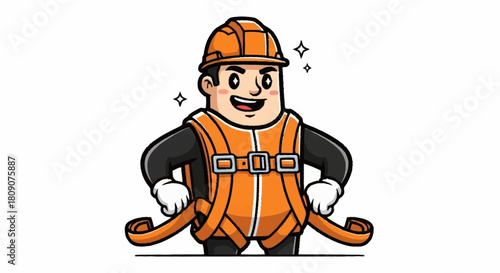 Confident construction worker cartoon character ready for any job with a smile, radiating positive energy and professionalism in the field today