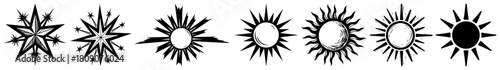 Mystical Sun Burst Icons Celestial Solar Symbol Collection Hand Drawn Vector Set