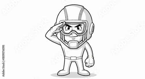Cartoon astronaut saluting with determined look, perfect for space exploration projects, educational materials, or branding that needs a hero character