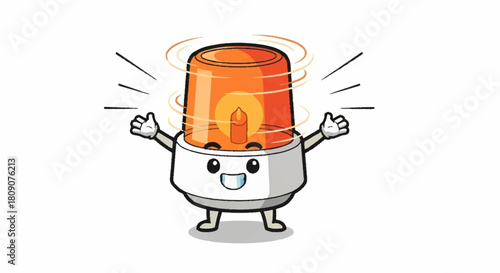 Alert character with spinning light, a fun and friendly visual for safety campaigns, emergency awareness, or playful learning initiatives, cartoon style