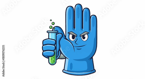 Mad scientist cartoon glove concocting a bubbling green experiment in a test tube, perfect for science education or playful chemistry concepts