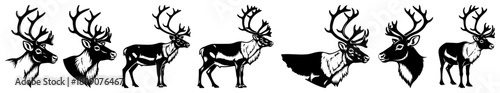 Collection Of Wild Deer And Reindeer Buck Silhouettes With Antlers Vector Illustration