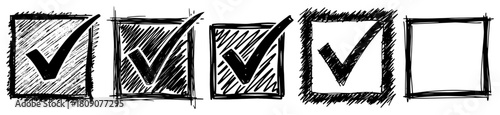Hand Drawn Sketchy Checkbox Set With Check Marks And Empty Square Vector Illustration