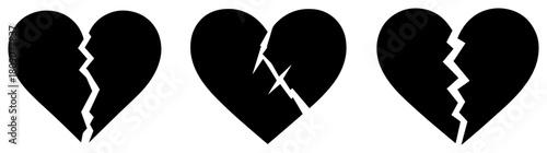 Set Of Broken Heart Silhouette Icons Representing Heartbreak And Separation