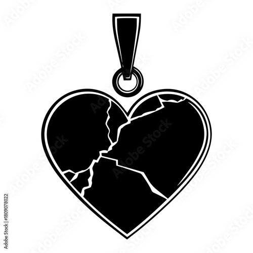 Broken Heart Pendant Silhouette Symbol With Cracks Vector Illustration