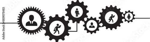 Interconnected gears representing teamwork and human resources
