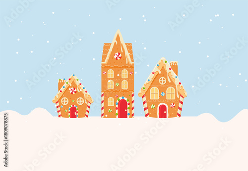 Gingerbread House Winter Village Illustration