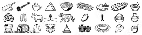 Set Of Hand Drawn Indian Cultural Symbols And Traditional Icons Vector Illustration