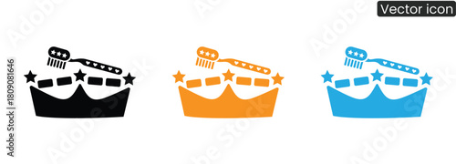 Playful crown and toothbrush concept for dental health. Perfect for children's products, campaigns, and educational materials promoting oral hygiene and happy, healthy smiles.