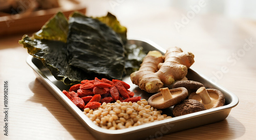 An Ingredients of dried food items and Herbs.