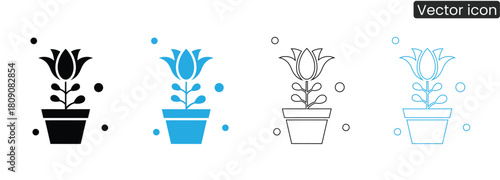 Stylized flower icons in pots, perfect for adding a touch of nature to designs. Use for home decor themes, spring promotions, and modern graphic projects.