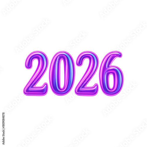 Bright neon purple and blue 2026 numbers on black background