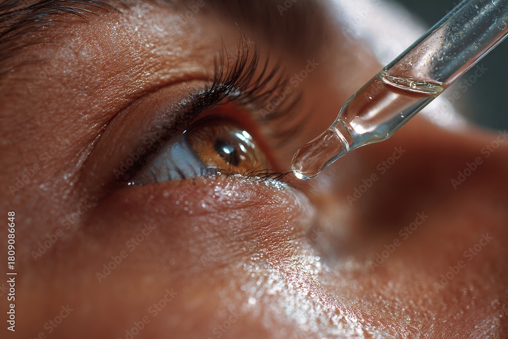 Fototapeta premium Eye Drop Technique with Focus on Dropper and Eye. Generative AI