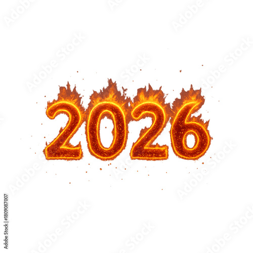 The year 2026 written in fiery orange flames on a black background