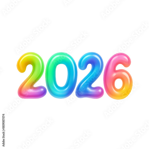 Colorful balloons forming the year 2026 on black background