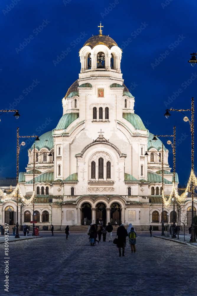 Fototapeta premium St. Alexander Nevsky Cathedral, Christmas lighting, Sofia, Republic of Bulgaria, Europe