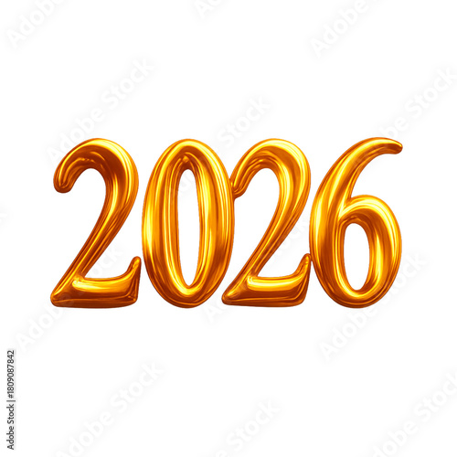 Golden balloons spell out the year 2026 on a black background