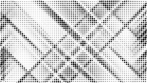 black halftone dot pattern background with diagonal gradient lines forming abstract retro comic style texture on white backdrop for graphic design