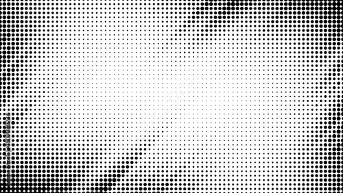 Abstract black and white halftone pattern background with square dot texture and grunge border effect vector