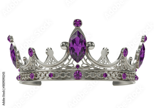Quadro su tela Isolated luxurious silver crown with purple gems for royal celebration, queen or