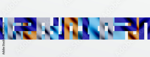 Abstract colorful shapes form letterlike patterns across white background. Gradient hues blend, creating visual texture.