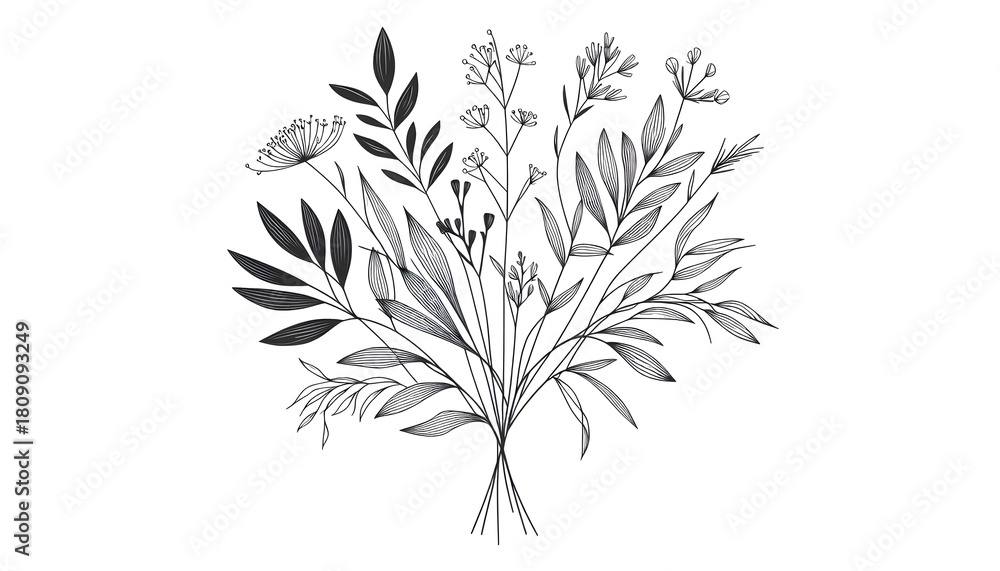 Obraz premium Modern Botanical Line Art Bouquet