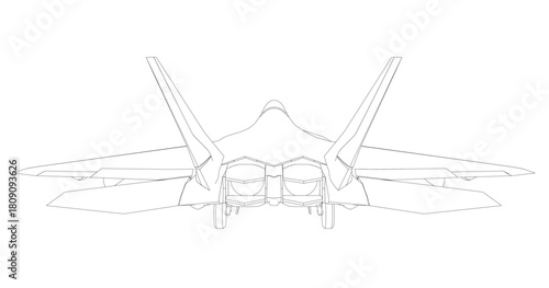 Fighter jet contour drawing with sleek aerodynamic design, two wings, tail fin, and visible engines. This printable coloring page brings the combat aircraft to life.