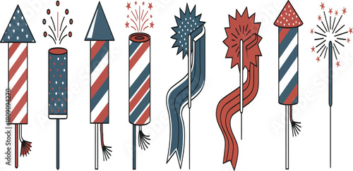 Mid century modern firecracker icons vintage style collection
