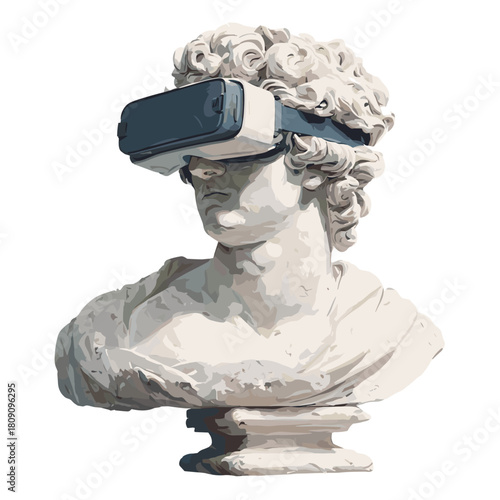 Vector illustration of a marble bust wearing a vr headset