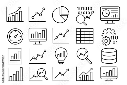 Analytics icon set. Data visualization vector set. Analytics icon collection for statistics, graphs and presentation dashboard.
