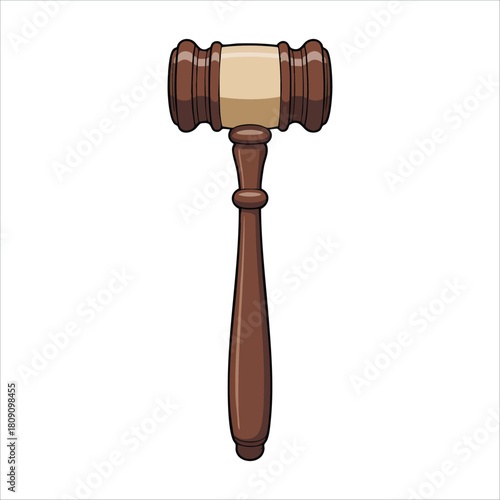 Judicial courtroom judge wooden gavel tool isolated vector illustration on white background