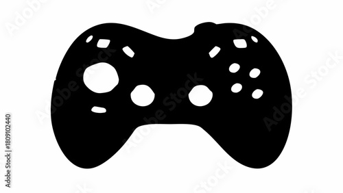 Illustration of a black gamepad with white buttons for gaming on a white background design element