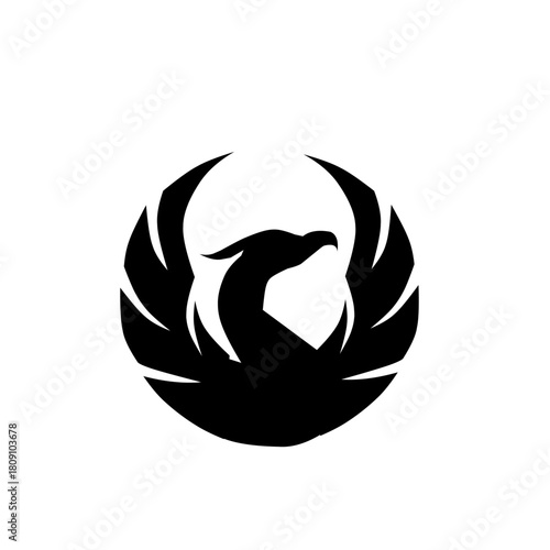 Bold Phoenix bird icon in a circular silhouette, symbolizing resurrection, renewal, strength, power, and eternal life. Ideal for corporate, sport, or mythology branding.