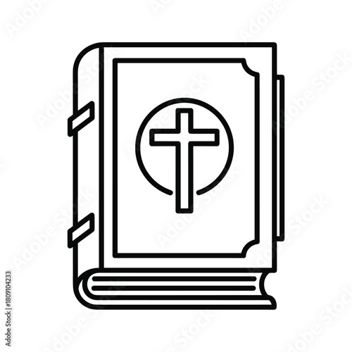 Holy bible book with cross symbol outline icon, religious scripture