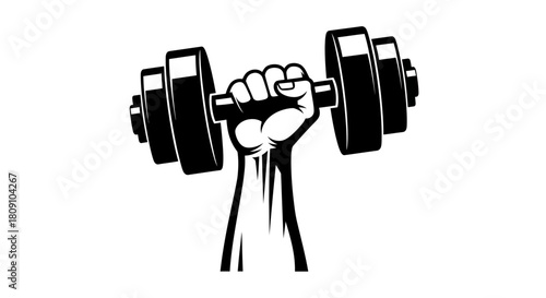 Strong Hand Lifting Dumbbell Silhouette Vector Icon