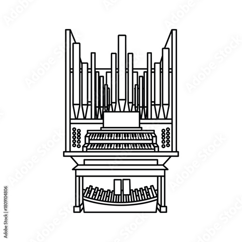 Classic pipe organ musical instrument line art illustration