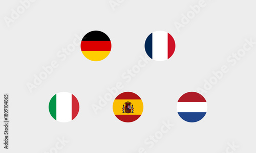 Europäische Flaggen als runde Icons – Deutschland, Frankreich, Italien, Spanien, Niederlande (korrekte Farbdarstellung) Free Download Europäische Flaggen als runde Icons – Deutschland, Frankreich, Italien, Spanien, Niederlande (korrekte Farbdarstellung) - GFXLoad